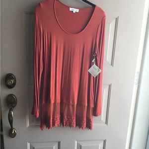 Women's Coral Lace Hem Top